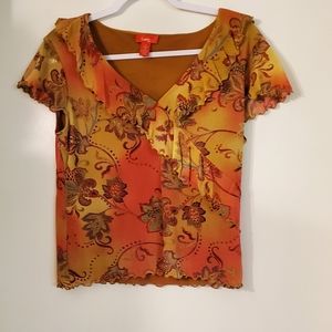 Blouse Ruffles at Neckline Hem & Cap Sleeves Fully Lined